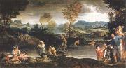 Annibale Carracci landscape with fishing scene oil